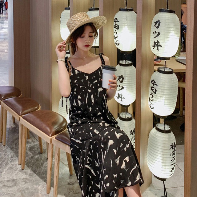 Váy 2 dây dáng suông dài họa tiết phong cách retro Hàn Quốc siêu hot | BigBuy360 - bigbuy360.vn