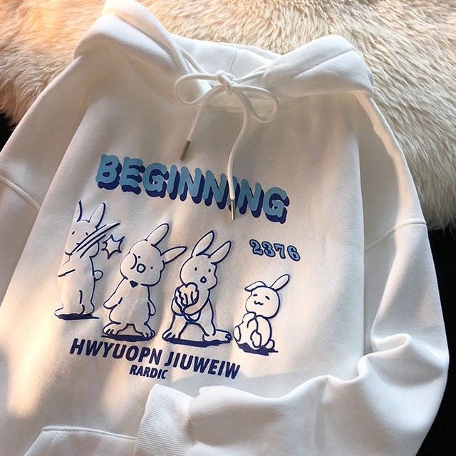 【ZHELIHANGFEI】Áo Hoodie Tay Dài Form Rộng In Họa Tiết Thời Trang