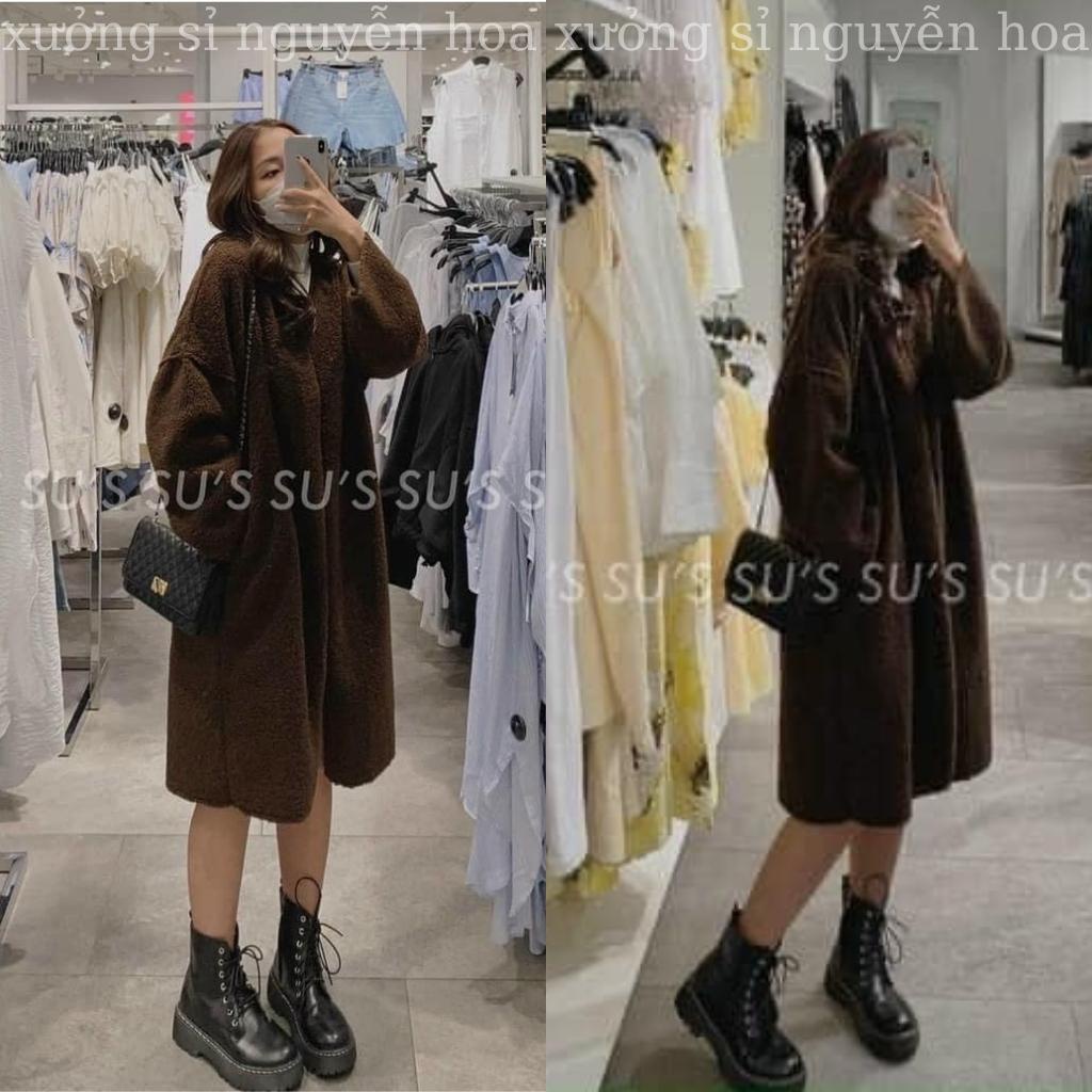 áo khoác lông cừu cardigan dáng dài mặc mùa đông siêu ấm 2  màu trắng nâu đẹp chuẩn ảnh phong cách hàn quốc | BigBuy360 - bigbuy360.vn