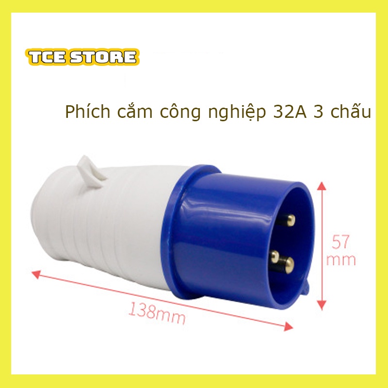 Phích cắm công nghiệp 1pha 3 chấu 32A chịu tải cao, chống giật