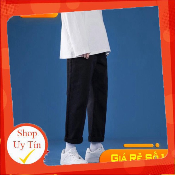Quan jean nam Đen Trơn bóng baggy ống suông rộng tại Thế Giới Quần Jeans Nam