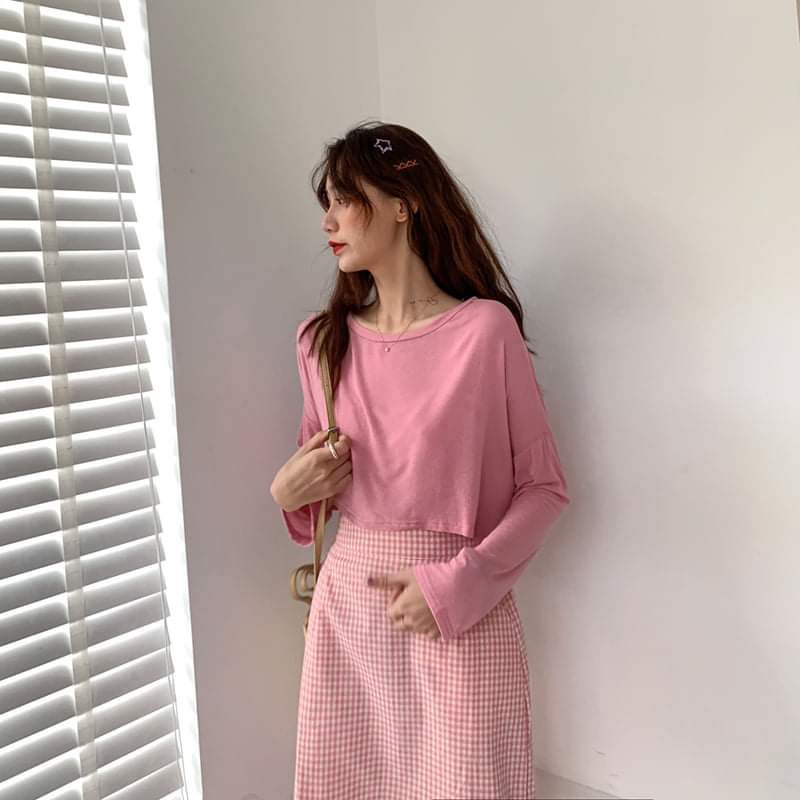 ÁO THUN CROPTOP TRƠN TAY DÀI 6 MÀU ULZZANG