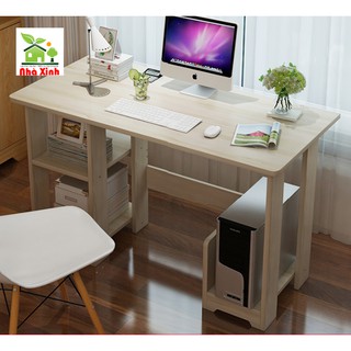 Bàn làm việc - Bàn học bằng gỗ để máy tính cây tiện lợi KT : 90 x 72 x 37 cm (Trắng, Vàng )
