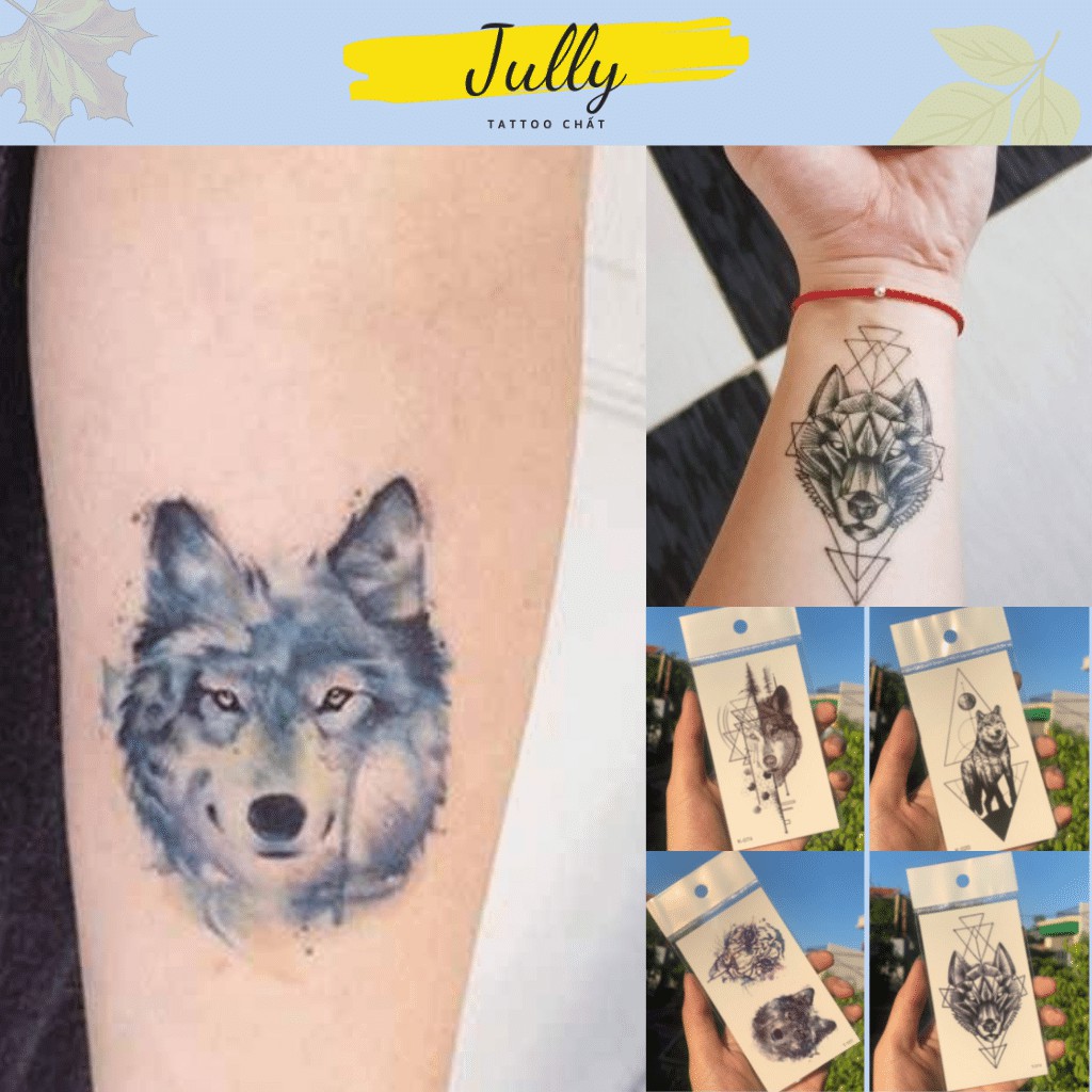 HÌnh xăm dán chó sói mini JULLY Tattoo chất, miếng dán chống nước an toàn bền đẹp, xăm tạm thời 15 ngày