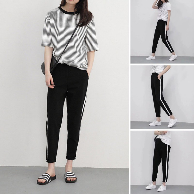 Quần dài lưng cao màu đen phong cách thể thao năng động cho nữ | BigBuy360 - bigbuy360.vn