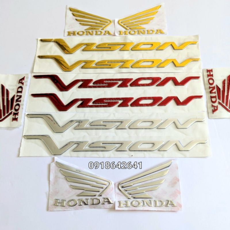 Combo tem chữ Vision đời đầu chữ to đi kèm cánh chim Honda nhựa dẻo