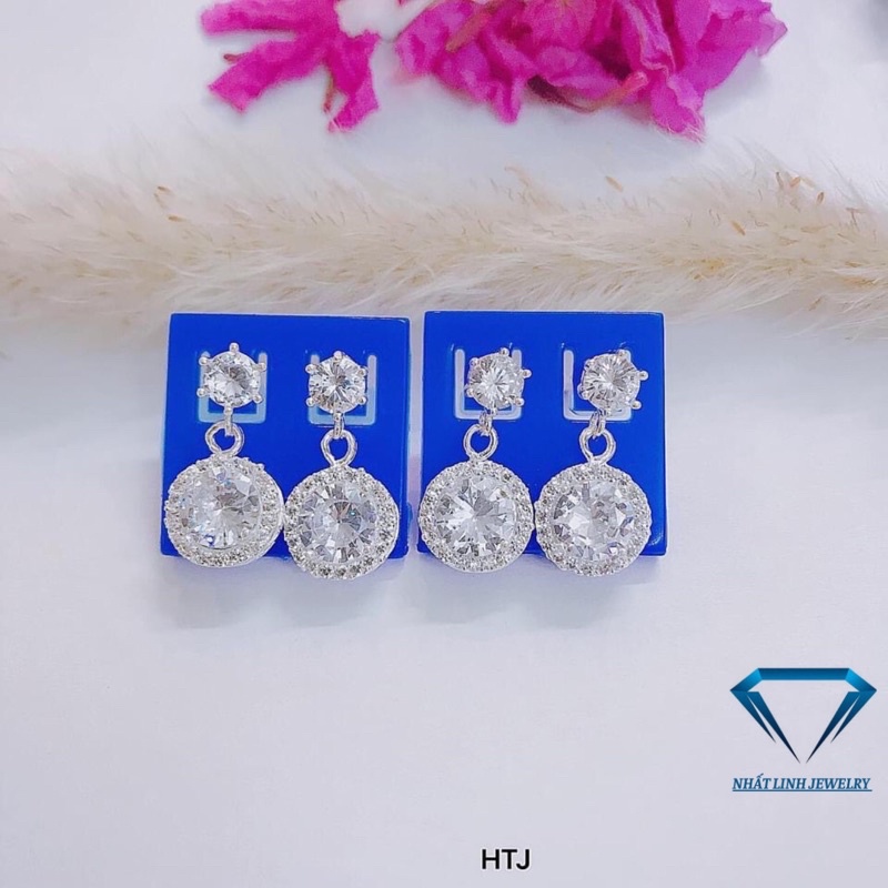 Bông tai nữ bạc thật gắn đá tròn sang chảnh - Kho sỉ bạc Nhất Linh