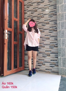 Áo Sơ mi oversize thêu cute hồng