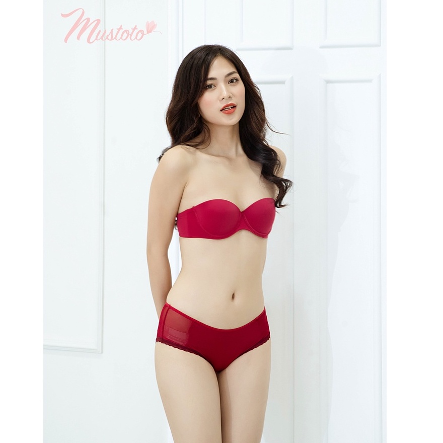 Bộ Đồ Lót Nữ Trơn Mút Mỏng 1cm Cúp Ngực Màu Đỏ Tháo Rời Dây (Mustoto MA45 MQ04)