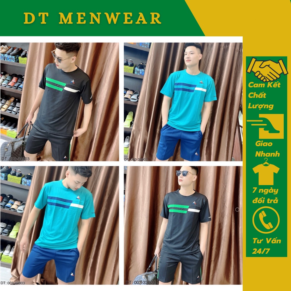 Bộ Hè Nam Cổ Tròn . Đồ Bộ Thể Thao Hè Thêu Logo Gà  Chất Liệu Vải Gai Co giãn Cao Cấp Hàng QC DT STORE