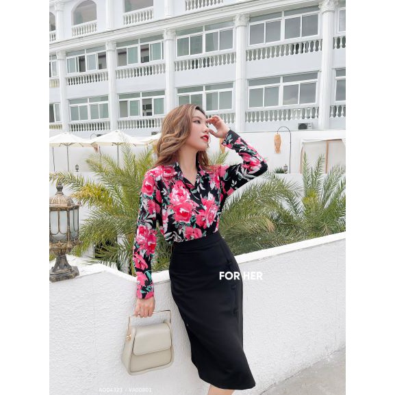 Áo sơ mi nữ tay dài hoa AO0432