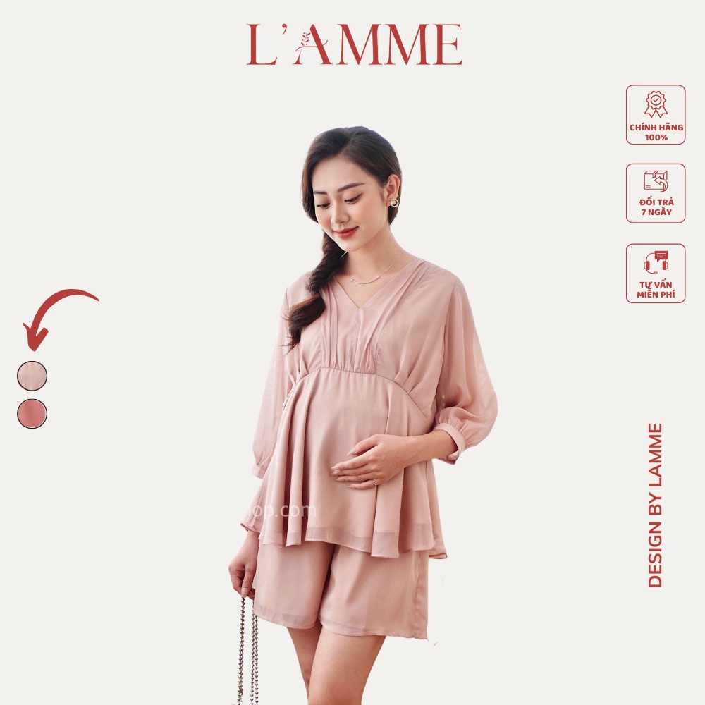 Bộ đồ bầu Winnies se tơ mềm, thiết kế babydoll phối ren sang chảnh, kiểu dáng trẻ trung; thích hợp đi chơi by Lamme