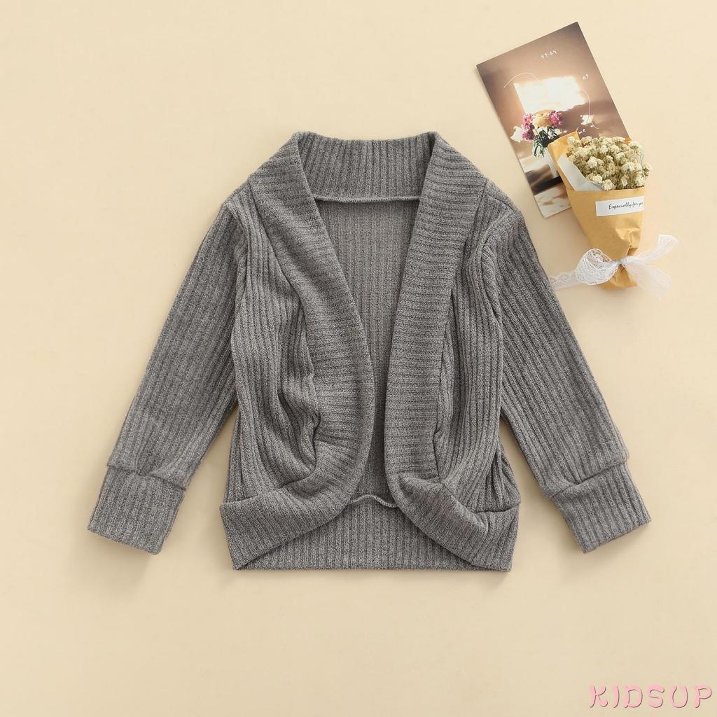 Áo cardigan sweater dệt kim tay dài màu trơn mở phía trước kiểu mùa thu cho bé gái