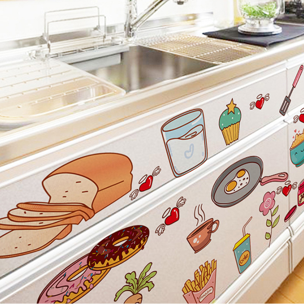 Đề Can Dán Tường Trang Trí Chống Thấm Nước Hình Đồ Ăn Ngộ Nghĩnh