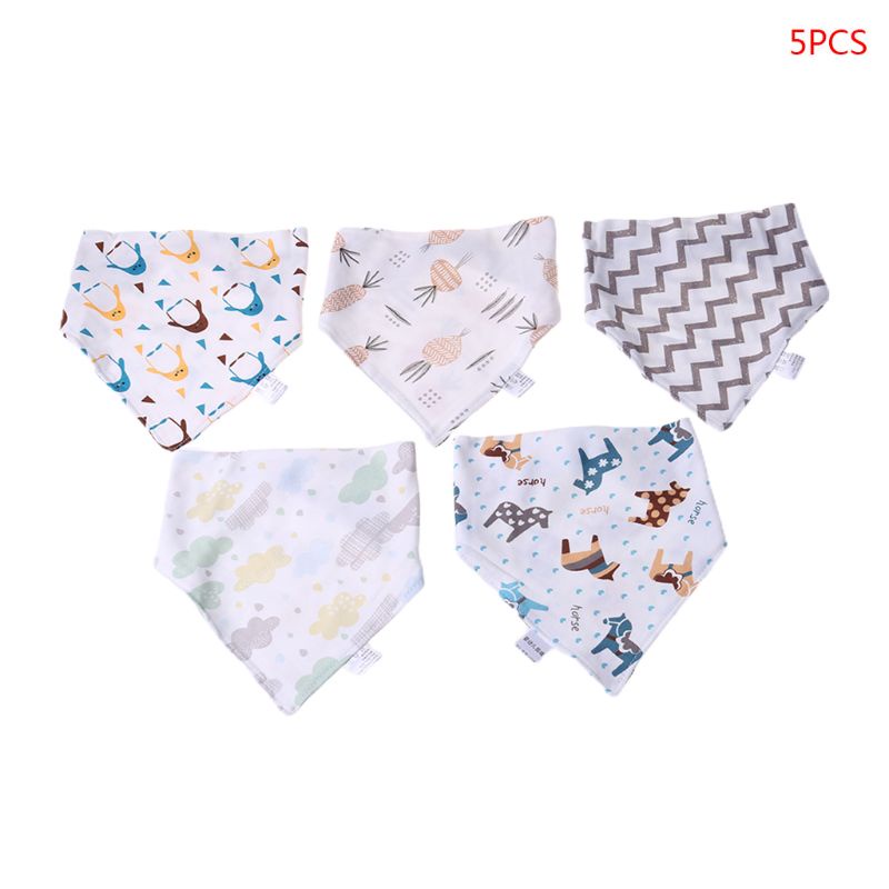 Set 5 Yếm Ăn Cotton In Họa Tiết Hoạt Hình Xinh Xắn Dành Cho Các Bé