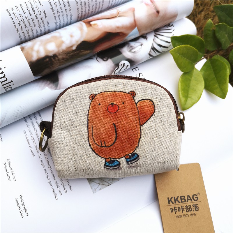 Ví Vải Canvas Mini In Họa Tiết Hoạt Hình Dễ Thương Có Khóa Kéo Tiện Dụng Cho Nữ Ốp