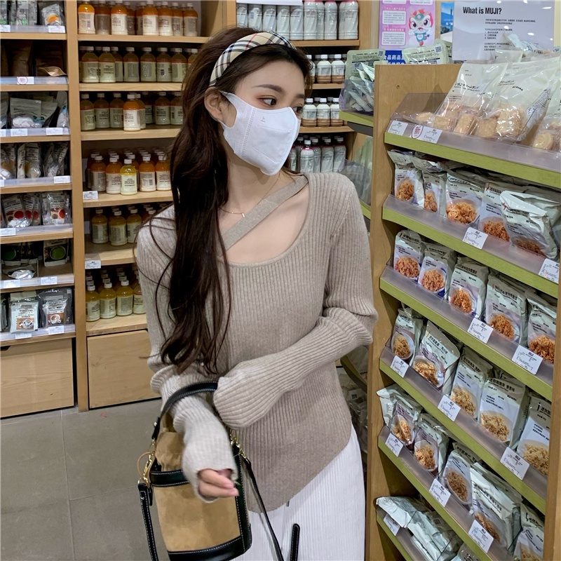 Áo Dệt Kim Dài Tay 1759102Áo Sweater Mỏng Vừa Vặn Lộ Xương Quai Xanh