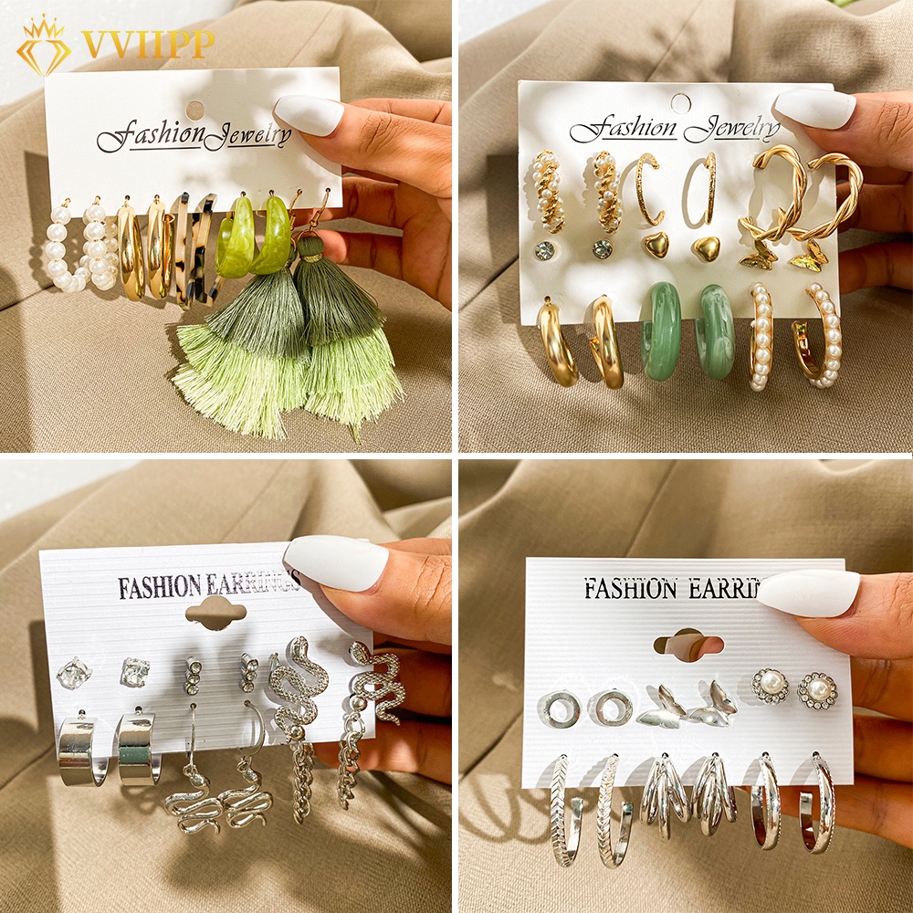 Set 18 khuyên tai tròn đính đá thời trang cho nữ