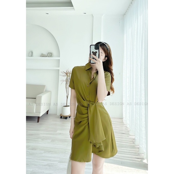 V704  VÁY LI VẠT SƯỜN XOẮN CỔ SƠ MI