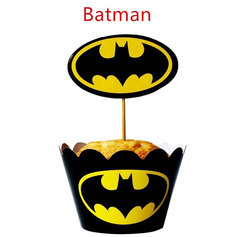 24Pcs Captain America Supermen Spiderman Batman Cupcake Wrappers Kid Birthday Party Decoration
