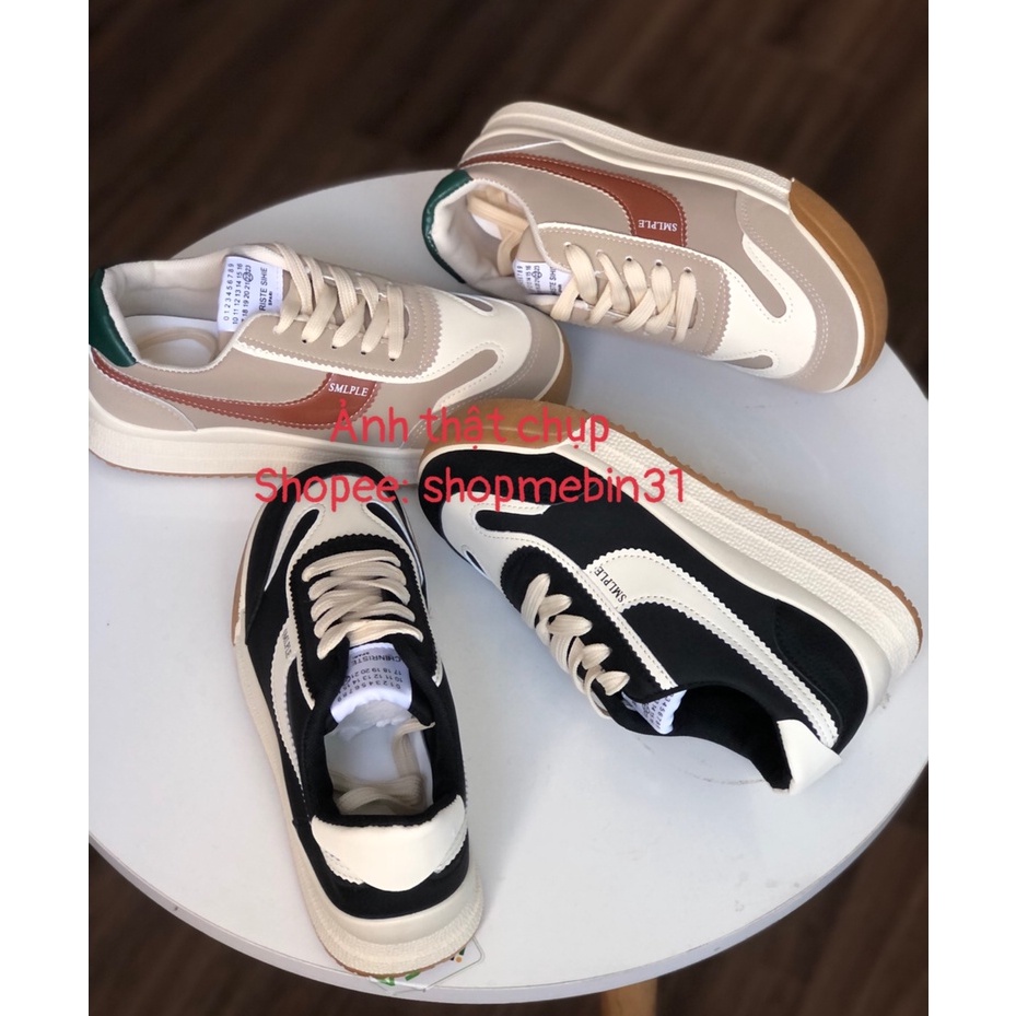 Giày Thể Thao Nữ Hàn Quốc Smple Spari Sneaker Chất Da Phối Màu Cá Tính Hottrend (Ảnh Thật - 2 Mẫu)