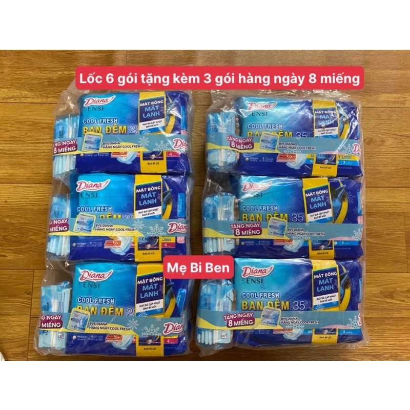 Lốc 6 gói Băng Vệ Sinh Diana Sensi Cool Fresh Night 29/35cm 3/4 miếng/gói