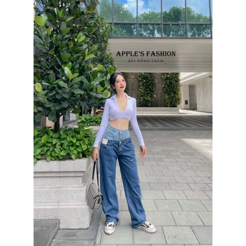 Quần jeans ống suông 2 cạp thiết kế độc đáo ( CHÍNH CHỦ)