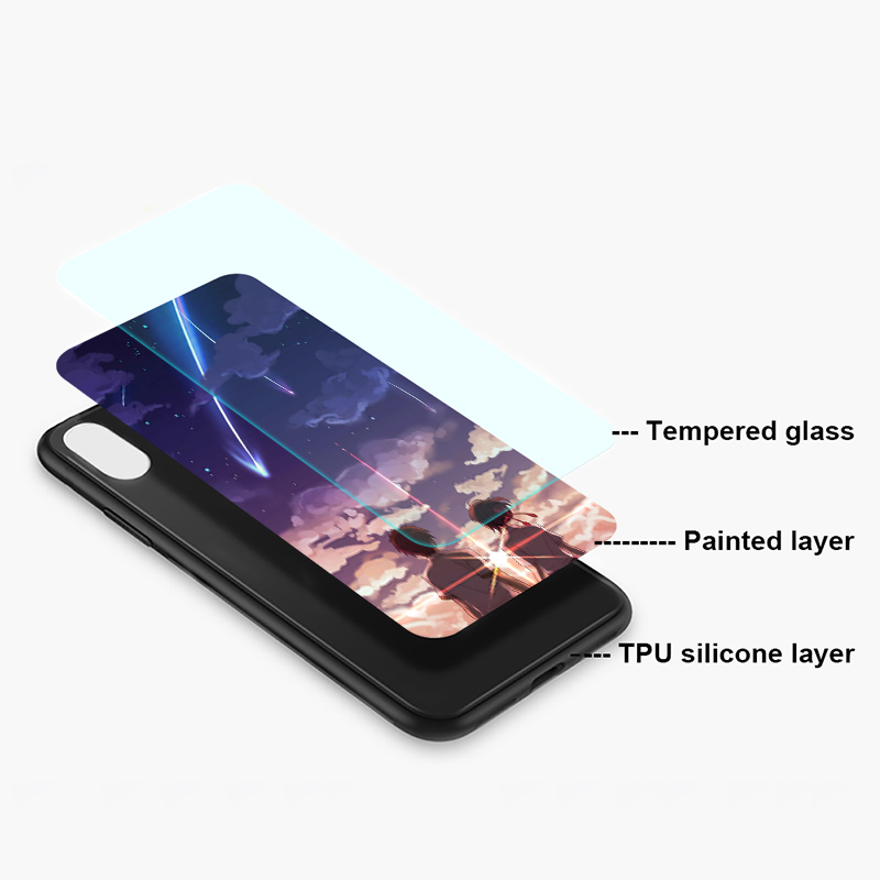 Ốp điện thoại tráng kính cường lực in hình anime Your Name cho Iphone 11 Pro XS Max X XR 8 7 6S 6Plus 5S 5 SE 2020 B186