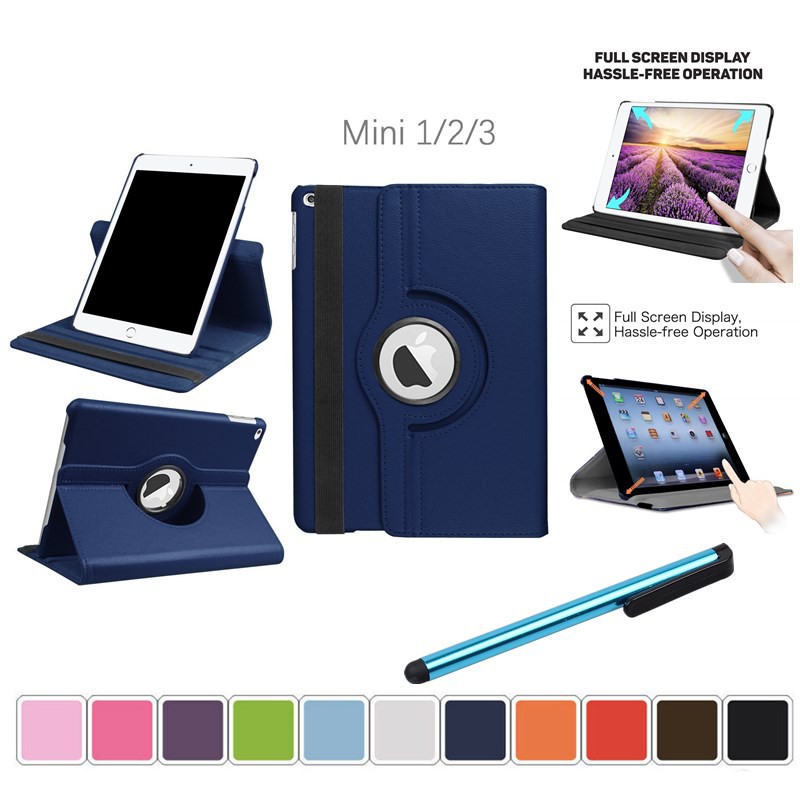 Bao da PU màu trơn có giá đứng xoay 360 độ cho iPad Mini 1/2/3