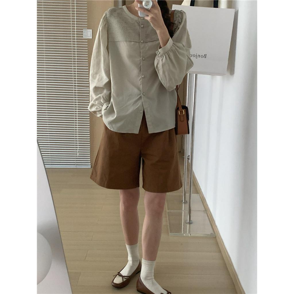 Áo Thun Dài Tay Cổ Tròn Hai Cách Mặc Trước Và Sau Lưng Thiết Kế Xếp Ly 62469