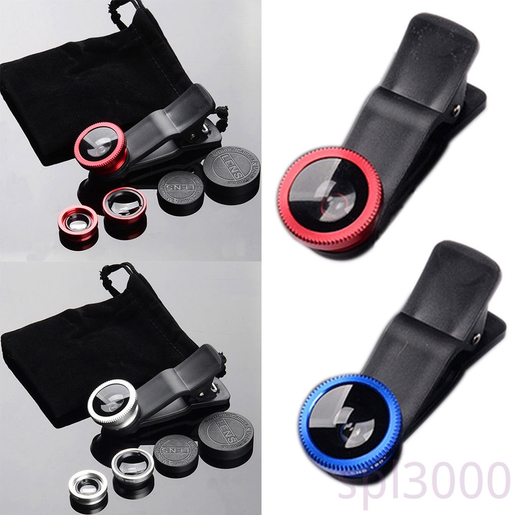 SPL-3-in-1 Universal Smartphone Camera Clip-on Lens Kit 180° Fish Eye Lens 0.67X Wide Angle Macro Lens