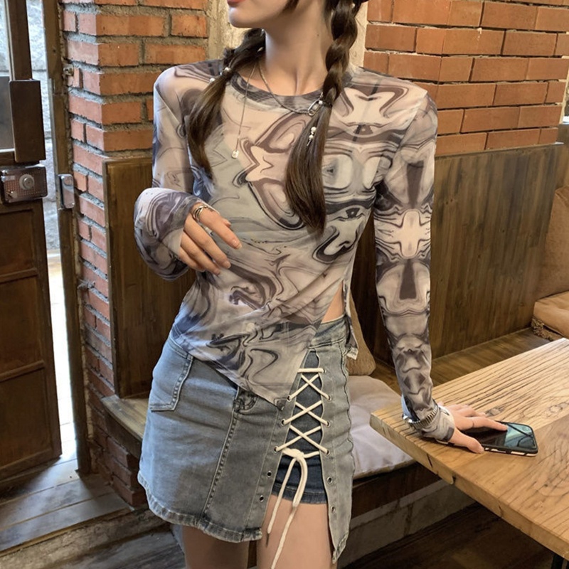 Áo Thun Lưới Tay Dài Xuyên Thấu Thời Trang Quyến Rũ Cho Nữ