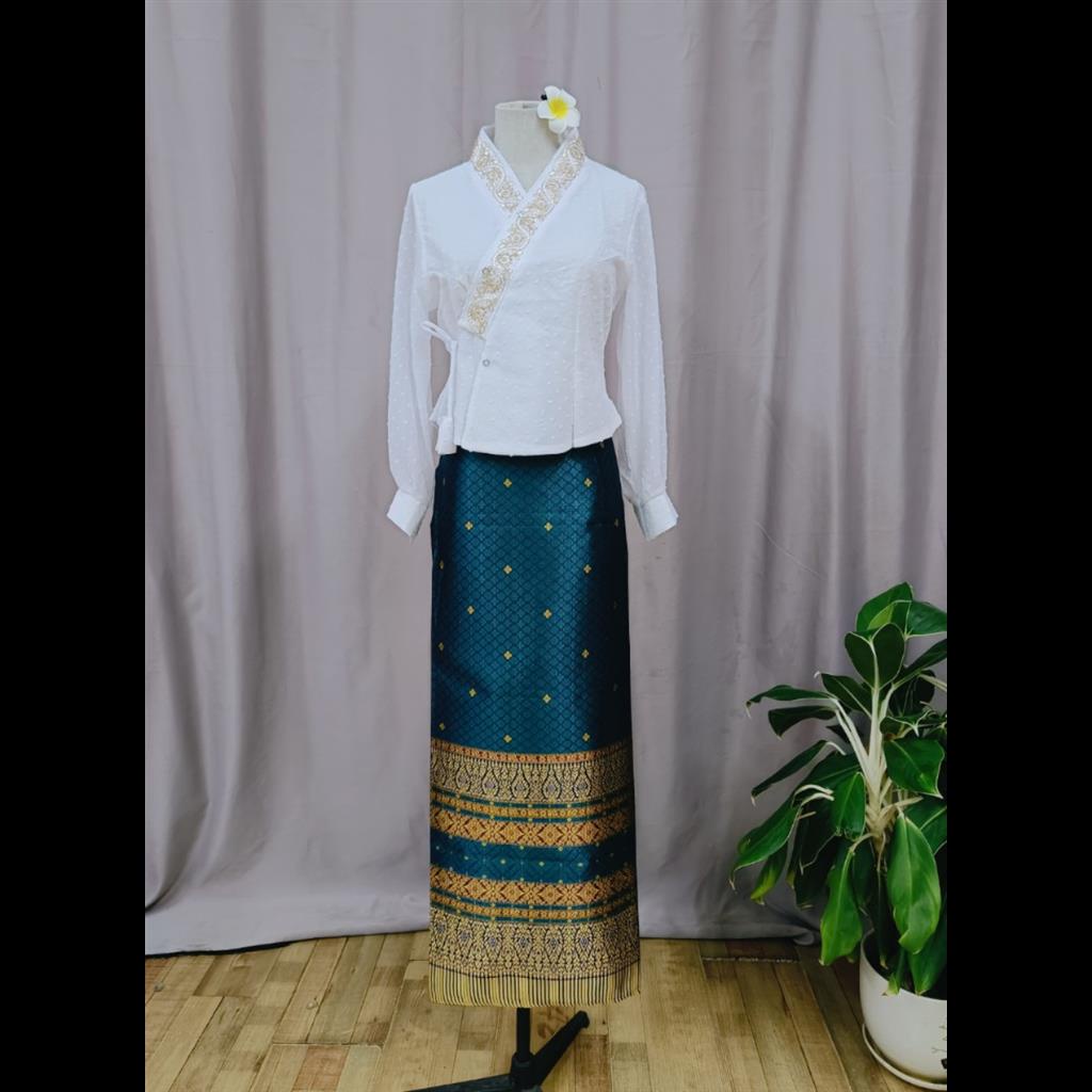 Bộ Trang Phục Thái Lan Thêu Họa Tiết Rỗng Màu Trắng Phong Cách Dân Tộc Thái Lan Hàng Mới Dành Cho Bạn Nữ