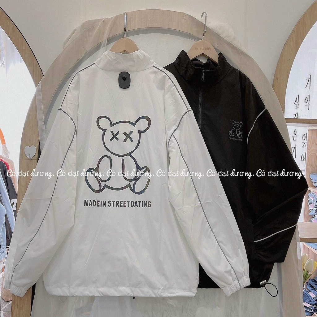 Áo Bomber unisex GẤU áo khoác dù nam nữ mặc được, 2 màu Đen Trắng, from đẹp