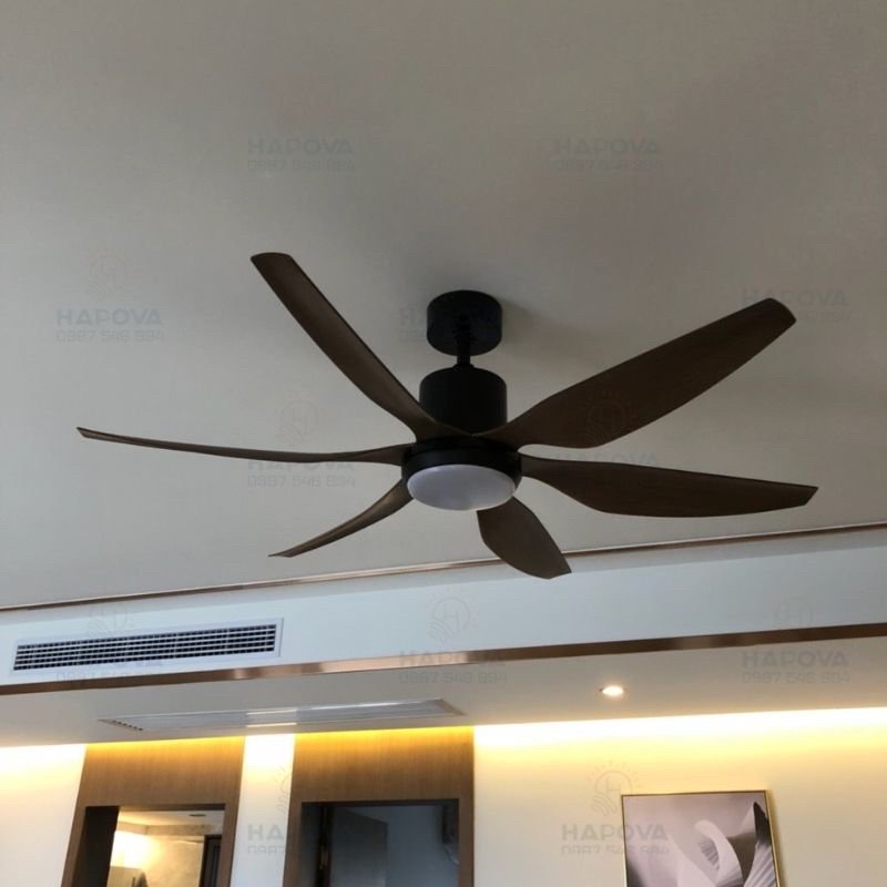 Quạt trần 6 cánh sải dài 1m35 có điều khiển từ xa 5 tốc độ gió HAPOVA KHAZIC 8052