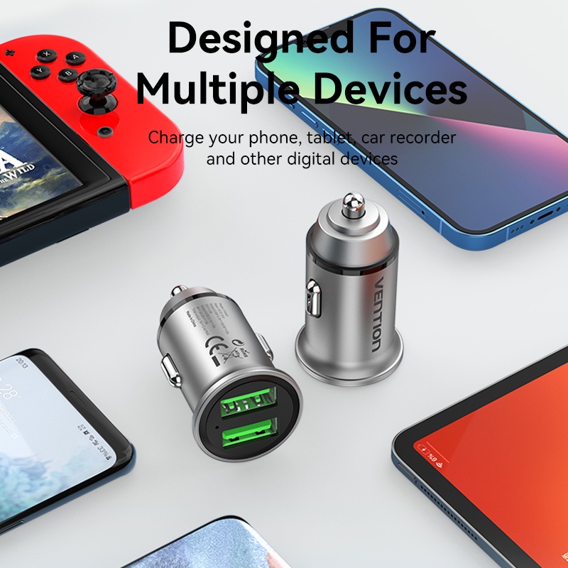 Củ sạc xe hơi VENTION 2 cổng USB QC3.0 A=A  cho Huawei / Xiaomi