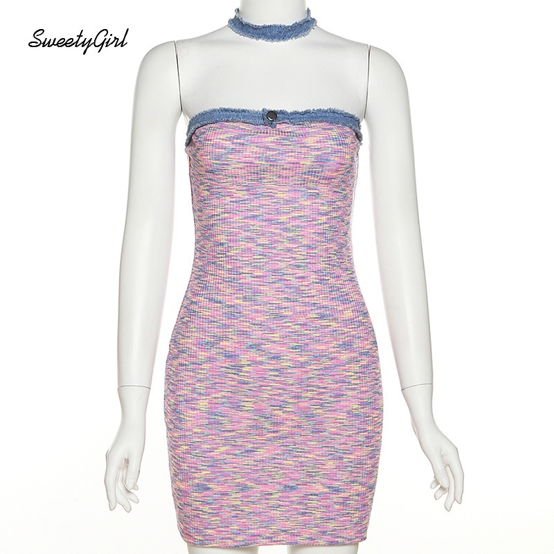 Đầm Mini Không Tay Hở Vai Màu Sắc Quyến Rũ 2022