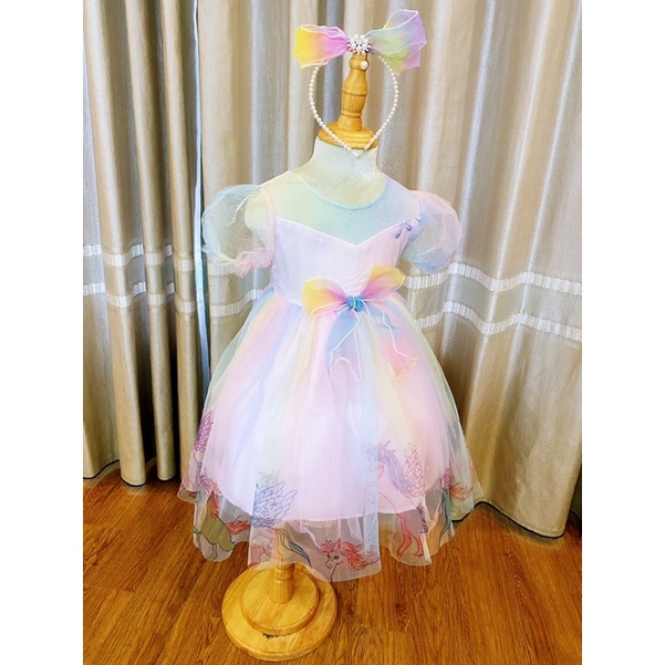 Váy công chúa cho bé/ Đầm công chúa cho bé hoạ tiết Pony bảy màu ‼️ Kèm bờm nơ xinh xắn‼️