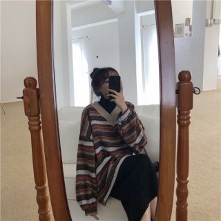 Áo len cổ tim form rộng vintage