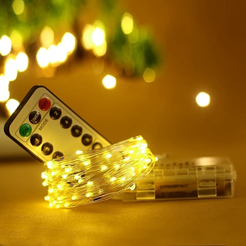 Dây Đèn LED Trang Trí Giáng Sinh Chạy Pin USB Điều Khiển Từ Xa Chống Thấm Nước 5M