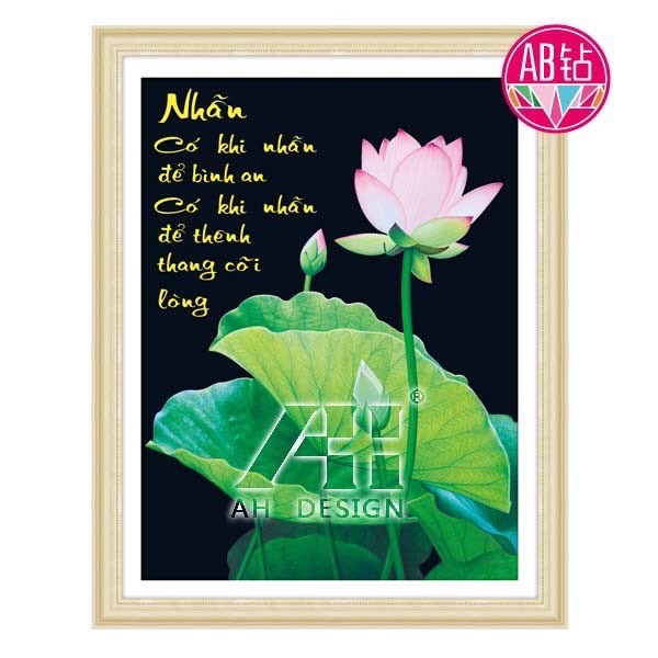 Tranh đính đá chữ Nhẫn - Hoa sen 77496 kt 50x64cm