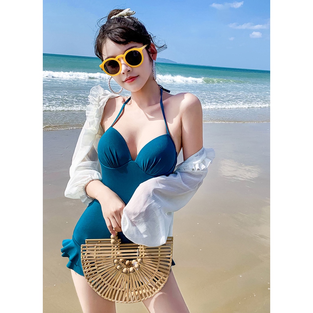 Bộ đồ bơi bikini nữ hai mảnh tay dài che nắng giấu bụng đi tắm biển hot trend