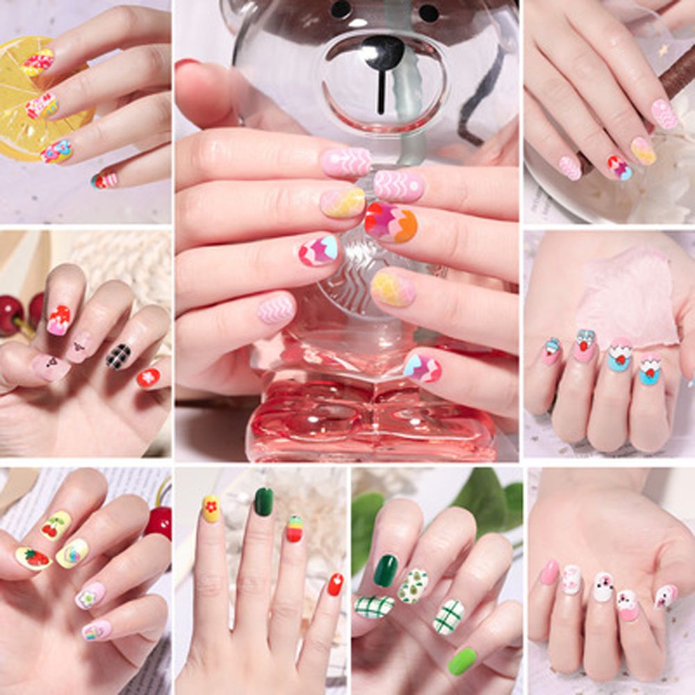 [Hàng mới về] Set 24 móng tay giả họa tiết hoạt hình nhiều màu sắc dễ thương cho bé gái