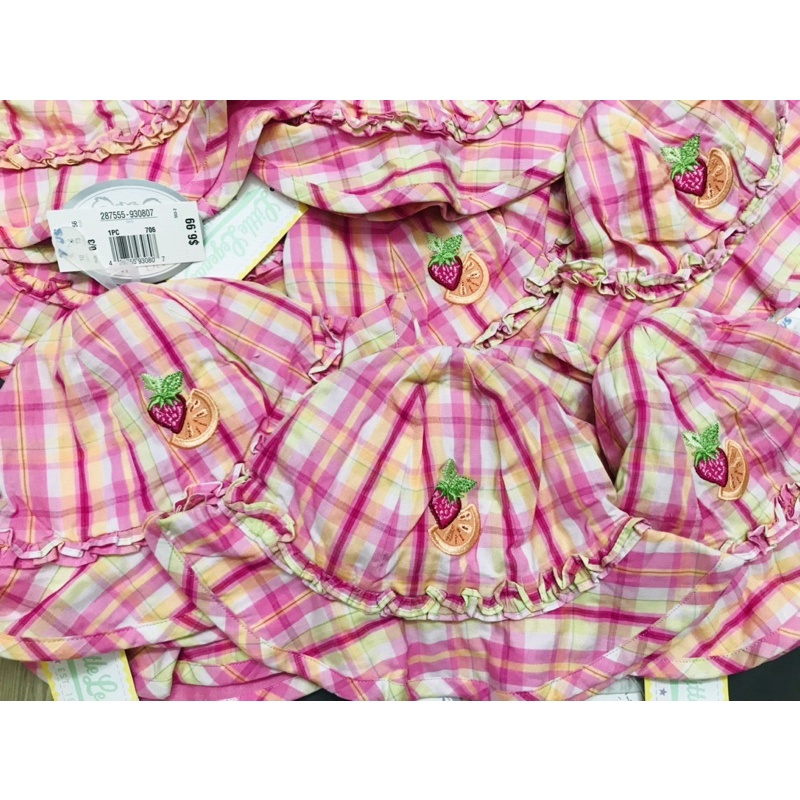 Nón bèo thêu dâu cotton cho bé dưới 12m