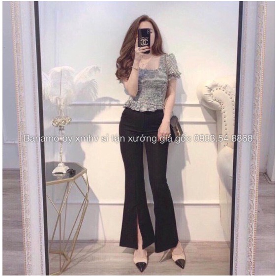 Quần vải ống loe xẻ trước cạp cao thời trang Banamo Fashion quần loe xẻ gấu 435