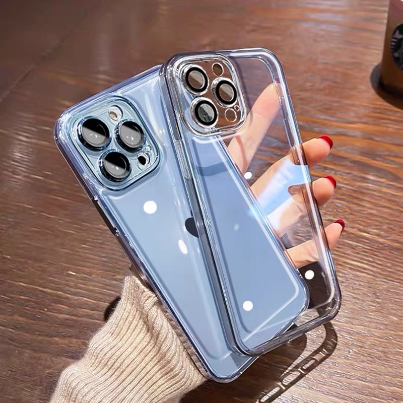 Ốp Điện Thoại TPU Trong Suốt Tích Hợp Miếng Dán Bảo Vệ Ống Kính Máy Ảnh Cho Iphone 13 12 11 Pro Max