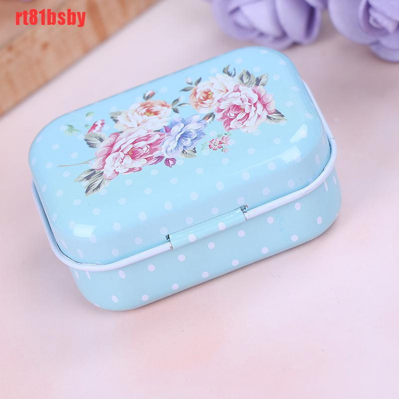 [rt81bsby]Mini flower tin trinket jewelry  box tinplate storage case small rectangular