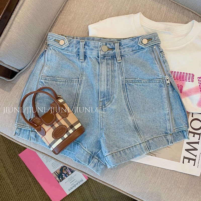 Quần Sọt Denim Lưng Cao Dáng Chữ A Thiết Kế Dáng Rộng Thoải Mái  tao bao