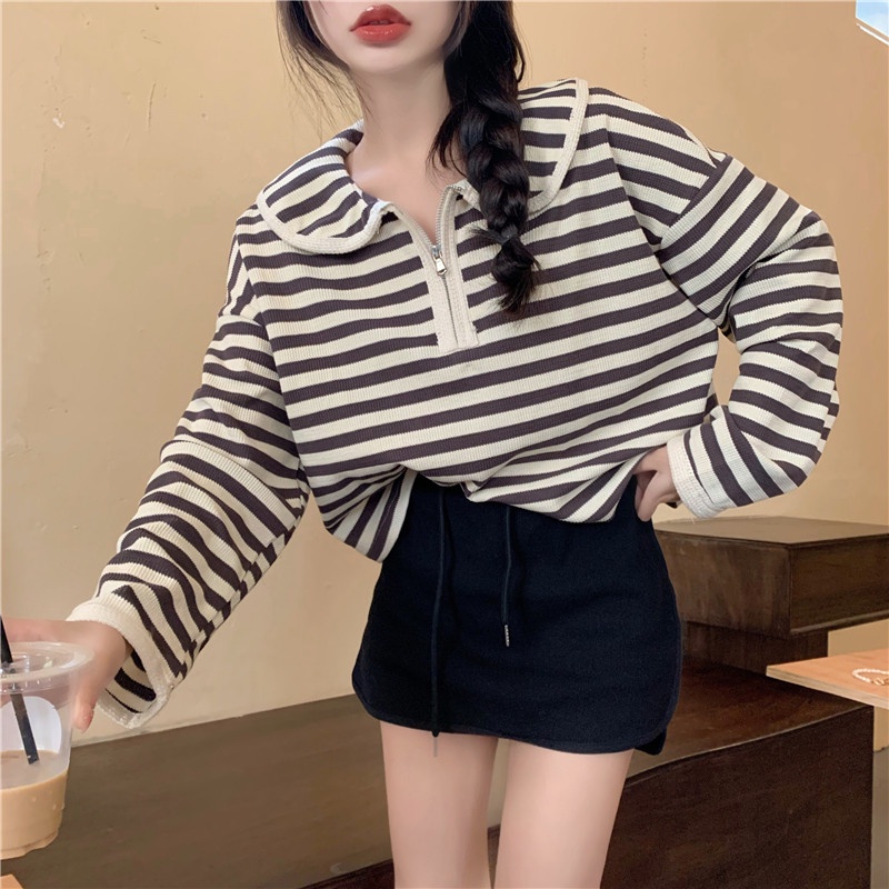 Áo tay dài có khóa kéo thời trang Hàn Quốc mới dành cho nữ