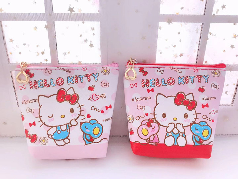 Ví Đựng Tiền Xu Mini Bằng Da PU In Họa Tiết Hoạt Hình Hello Kitty Dễ Thương Có Khóa Kéo Tiện Dụng Cho Bé Gái